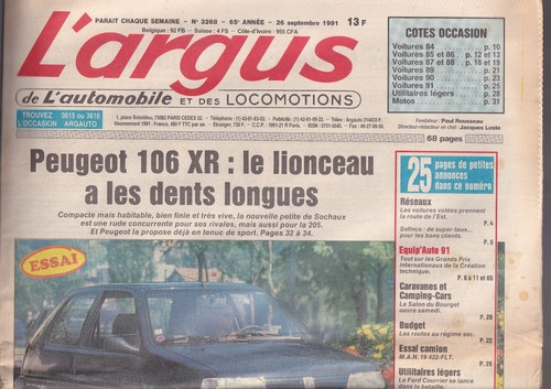 Argus 3268 peugeot 106 - n°3268,